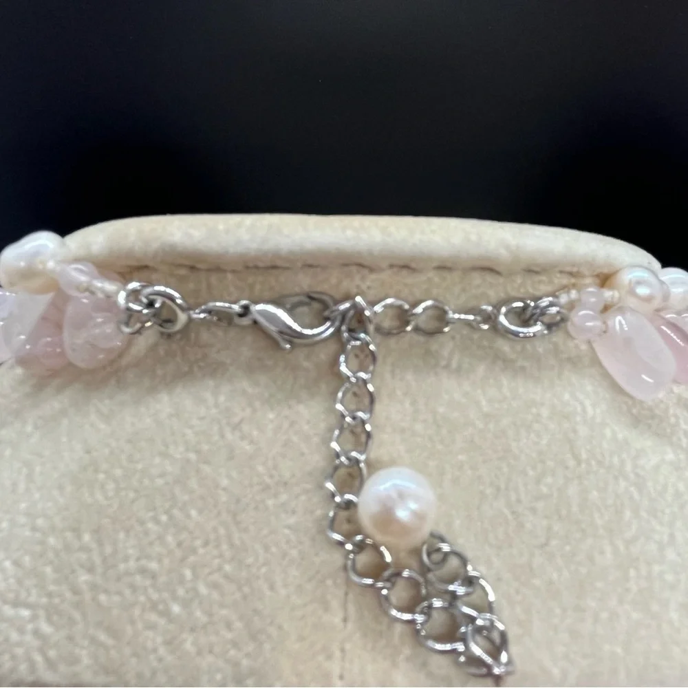 Rose Quartz and Pearl 3 in 1 Adjustable Necklace 22 inches